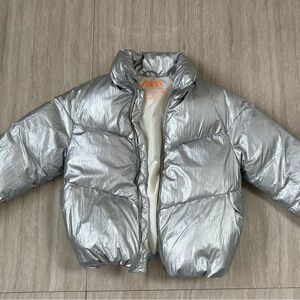 Zara Kids Metallic Silver Puffer Coat
